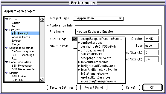 CodeWarrior Projekt Einstellungen