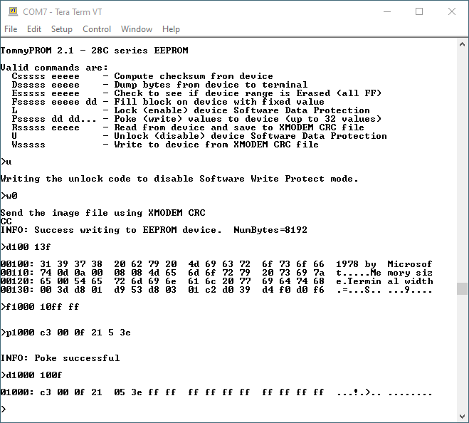 TommyPROM console screenshot