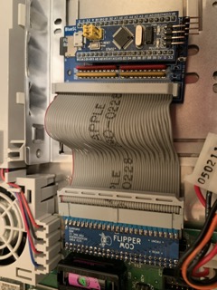 Cow-flipper board in Mac LC with BlueSCSI connected