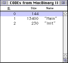 Screenshot of ResEdit, depicting a list of CODE resources