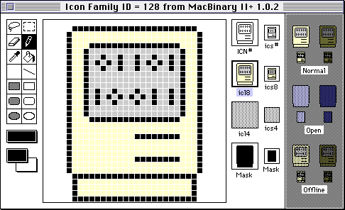 Screenshot of ResEdit, depicting the MacBinary application icon being edited