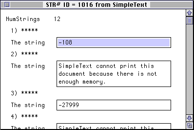 Screenshot of ResEdit, depicting a string resource in SimpleText
