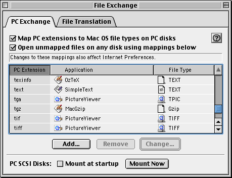 Screenshot of the File Exchange control panel on Mac OS 9.2
