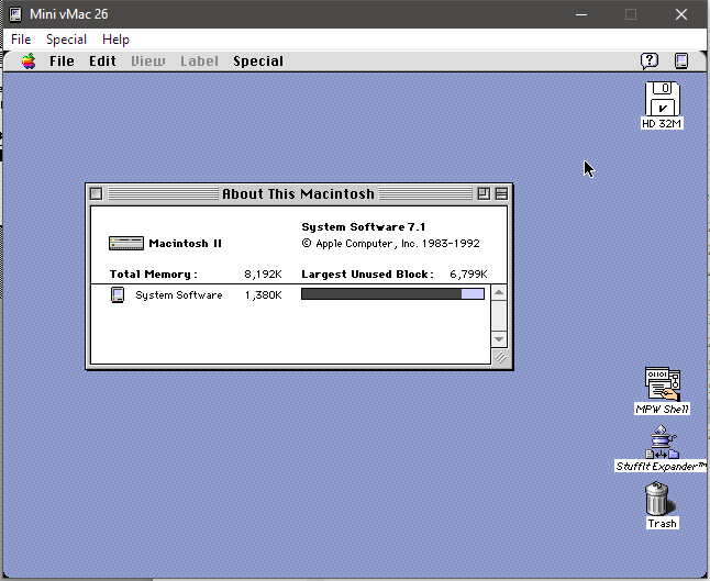 System 7.1 running on an emulated Macintosh II