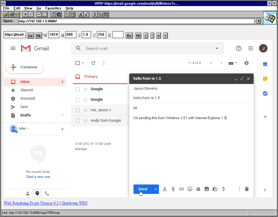 Internet Explorer 1.5 doing Gmail