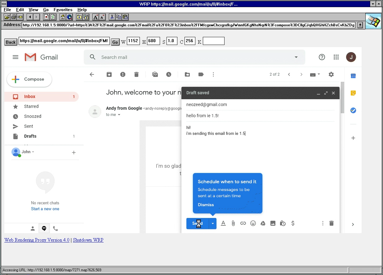 Internet Explorer 1.5 doing Gmail